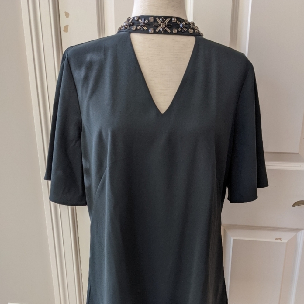 Jeweled Neck, Flutter Sleeve Top